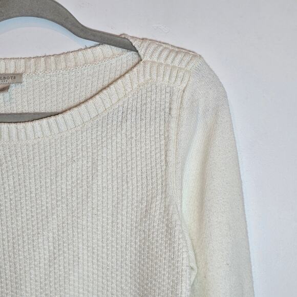 Talbots Women’s Ivory Waffle Knit Pullover Sweater Size M Cotton Blend Crewneck - Picture 3 of 10